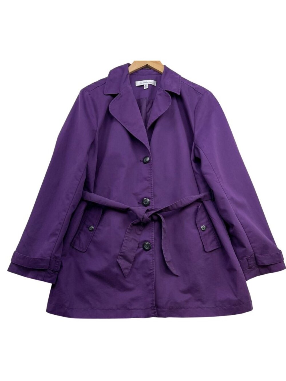 Croft & Barrow Womens Button-Front Belted Trench Coat Long Sleeve Size XL Purple